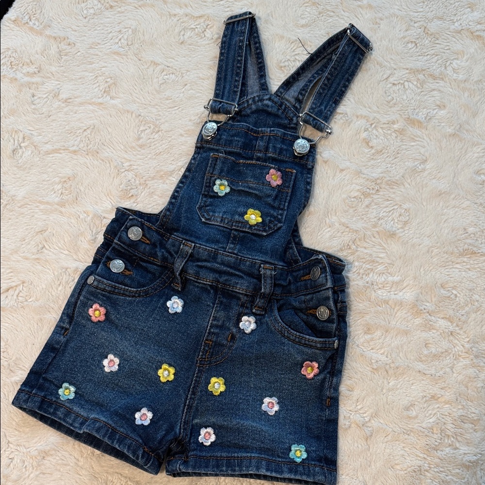 Beautees Dark Blue Overalls with Floral Accents